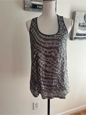 Silver Sequin Scoop Neck Tank Top - Women
